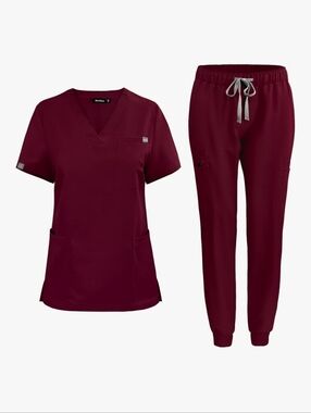 Maroon Scrub Set *NiaaHinn - Top & Jogger Pants *Large
